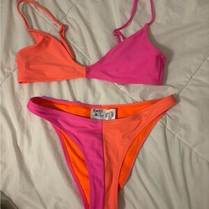 Princess Polly, Colorblock Pink & Neon Orange Bikini Set size 4